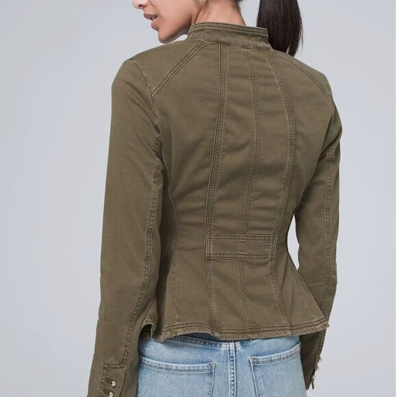 Shaped Peplum Olive Green Denim Military-Style Jacket – Size 2 - Picture 3 of 7